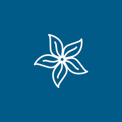 Flower Line Icon On Blue Background. Blue Flat Style Vector Illustration