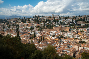 Fototapeta na wymiar Aerial view of medieval old city of Granada, Spain with beautiful sky