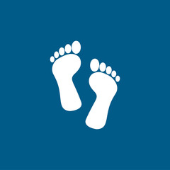 Fototapeta na wymiar Footprint Icon On Blue Background. Blue Flat Style Vector Illustration