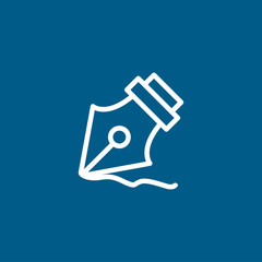 Fountain Pen Nib Line Icon On Blue Background. Blue Flat Style Vector Illustration