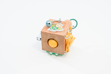 Wooden eco-friendly busy board cube - educational toy for children