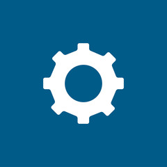 Gear Icon On Blue Background. Blue Flat Style Vector Illustration