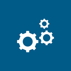Gear Icon On Blue Background. Blue Flat Style Vector Illustration