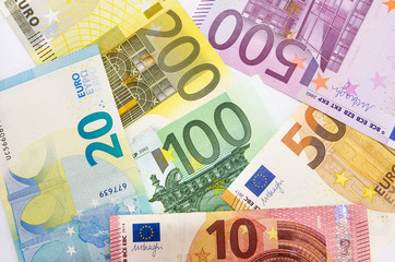 different euro banknotes for background. Much money.