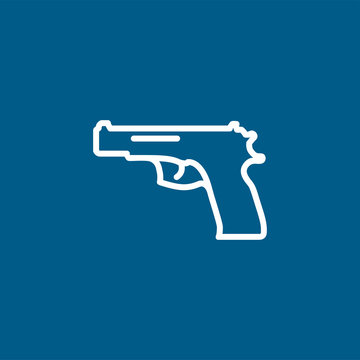 Gun Line Icon On Blue Background. Blue Flat Style Vector Illustration