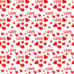 Love simples pattern for Valentines Day or wedding. Flat hearts on white background. Vector