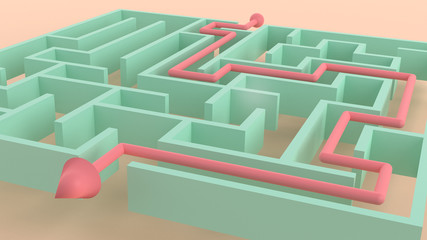 Maze with problem solved. pastel Palette. 3D render with copy space