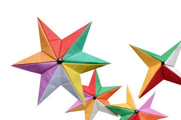 Colorful origami stars isolated white