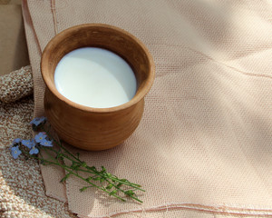Obraz na płótnie Canvas a cup of milk on a napkin