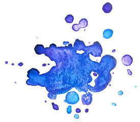 Naklejka premium blue blot of watercolor with small droplets around