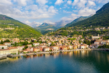 Fototapeta na wymiar Gravedona, Como Lake, Italy, aerial view