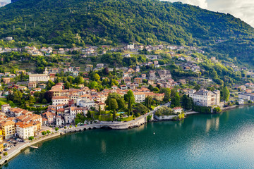 Fototapeta na wymiar Gravedona, Como Lake, Italy, aerial view
