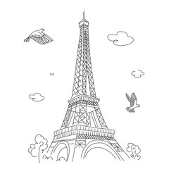 Fototapeta na wymiar Eiffel Tower in Paris. Linear drawing. Vector line illustration