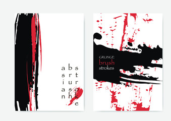 Red Black Cover Template. Black Red White Oriental Brushstrokes. Grunge Poster Design. Japanese Brochure Cover. Asian Cover Template. Asian Brush Strokes.