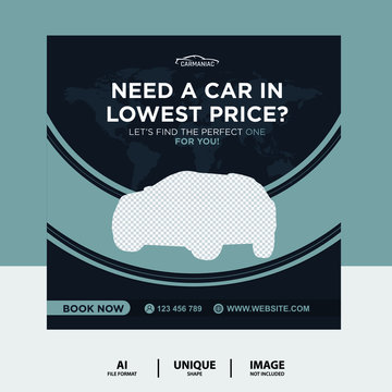 Dark Grey color Rent a car Social Media Post Banner
