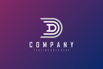 Fototapeta premium Abstract Initial Letter D Logo. White Geometric Linear Rounded Style isolated on Blue Purple Gradient Background. Usable for Business and Technology Logos. Flat Vector Logo Design Template Element.