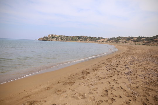 Desert Landscape Of Northern Cyprus Kyrenia Coastline With Stones And Sand Alagadi Turtle Beach.