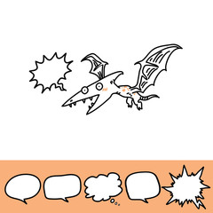 Baby print with roaring dinosaur and speech bubble set. Hand drawn graphic for typography poster, card, label, flyer, page, banner, baby wear, nursery. Scandinavian style. Black, and orange. Vector