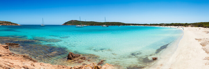 Fototapeta na wymiar Panoramic view of Rondinara beach in Corsica Island in France