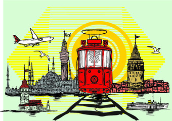 istanbul beyoglu tramway Print embroidery graphic design vector art