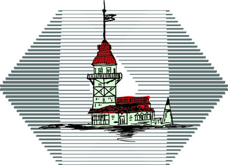 Istanbul Maiden's Tower printing and embroidery graphic design vector art