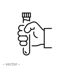 Test tube in hand icon vector, scientific research, thin line symbol on white background