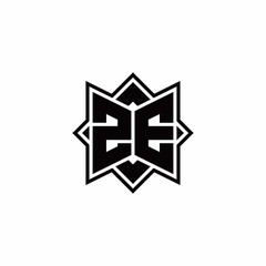 ZE monogram logo with square rotate style outline