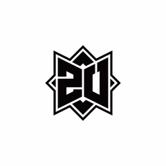 ZU monogram logo with square rotate style outline