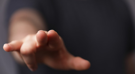 Obraz premium A man pressing button. Innovation technology internet business concept. Space for text.