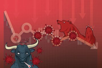 Stock Markets plunge from novel COVID-19 virus fear, world investment price fall down or collapse from outbreak of Coronavirus, stock market graph and chart equity price fall down from Virus impact