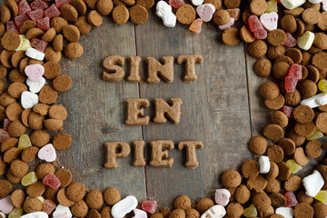 Sint en Piet means Santa and Pete. Dutch mixed candy and pepernoten eaten during Sinterklaas feast