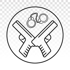 handheld revolver gun / pistol with handcuffs flat icon on a transparent backgroundhandheld revolver gun / pistol with handcuffs flat icon for apps or website