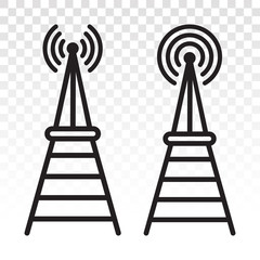 Radio signal broadcast tower / mast antenna line art icon for apps and websites on a transparent background