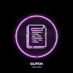 Business document line art vector icon. Outline symbol of office paper. Paperwork pictogram made of thin stroke. Glitched 80s cyber punk style.