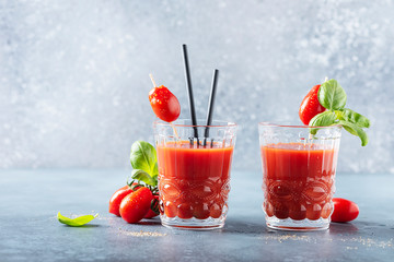 Vegan tomato juice with basil and peppe