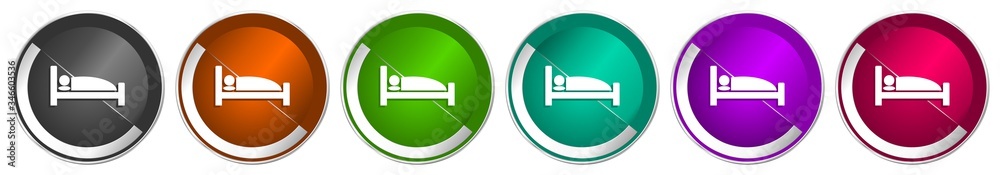Aufkleber Hotel icon set, silver metallic chrome border vector web buttons in 6 colors options for webdesign