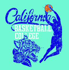 College Basketball grunge background print embroidery graphic design vector art