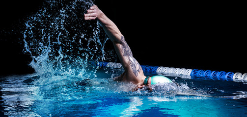 Man crawls. Water sports concept.