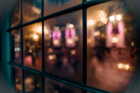 window with lights at night