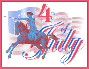 vector image of a horseman on a horse during the usa independence war inscription july 4 independence day