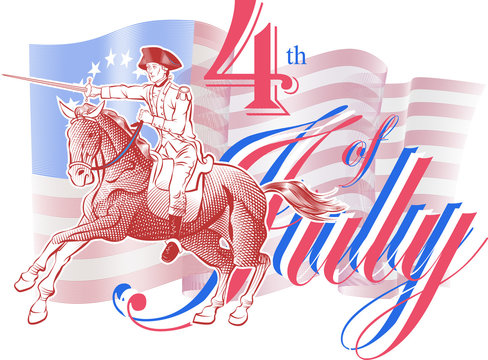 vector image of a horseman on a horse during the usa independence war inscription july 4 independence day