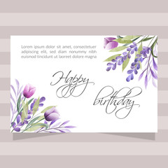 Watercolor floral bouquet. Happy birthday card