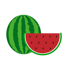 Watermelon slice, fresh summer fruit, vector illustration. Natural sweet dessert, healthy vegetarian refreshment. Flat style watermelon icon. Organic summer fruit