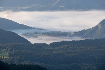 Bohinj valley covered in fog