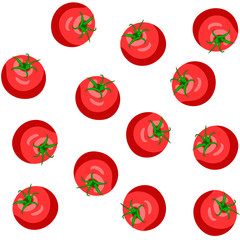 pattern of a red juicy tomato with a tail on a white background