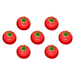 pattern of a red juicy tomato with a tail on a white background