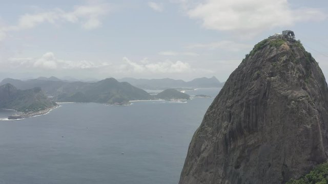 Aerial view of a Sugar Loaf Mountain with Cable Car station on the top