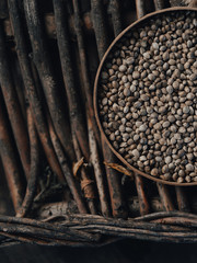 Marijuana seeds in the foreground