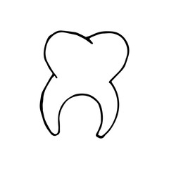 White healthy tooth on white isolated background, hand drawn sketch. Vector illustration in doodle style.