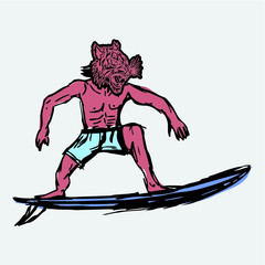 Surfer print embroidery graphic design vector art